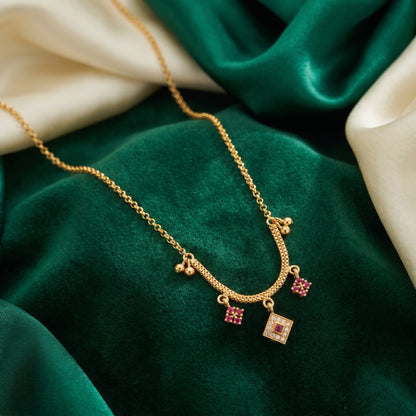 Zariya Ruby Square Charm Necklace