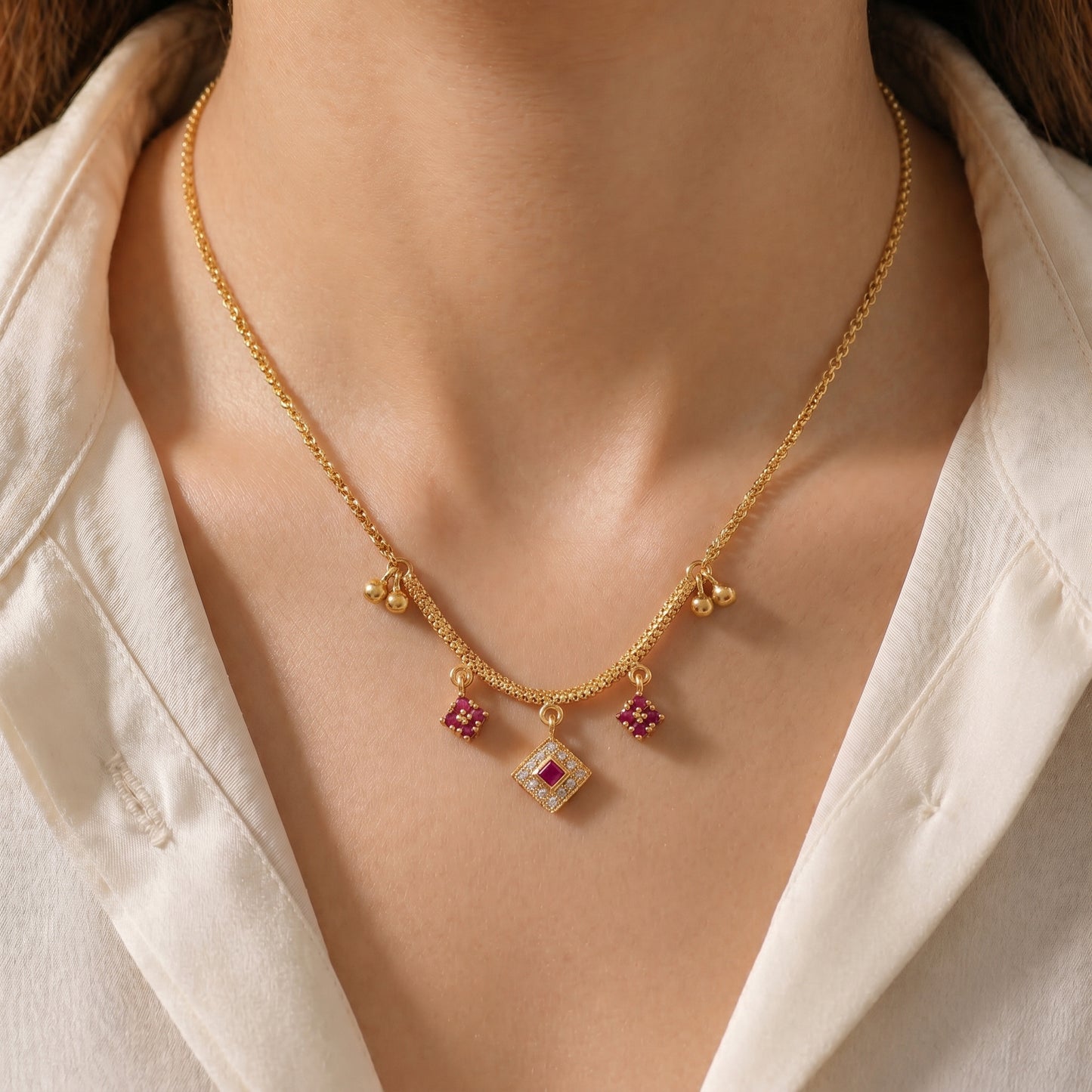 Zariya Ruby Square Charm Necklace