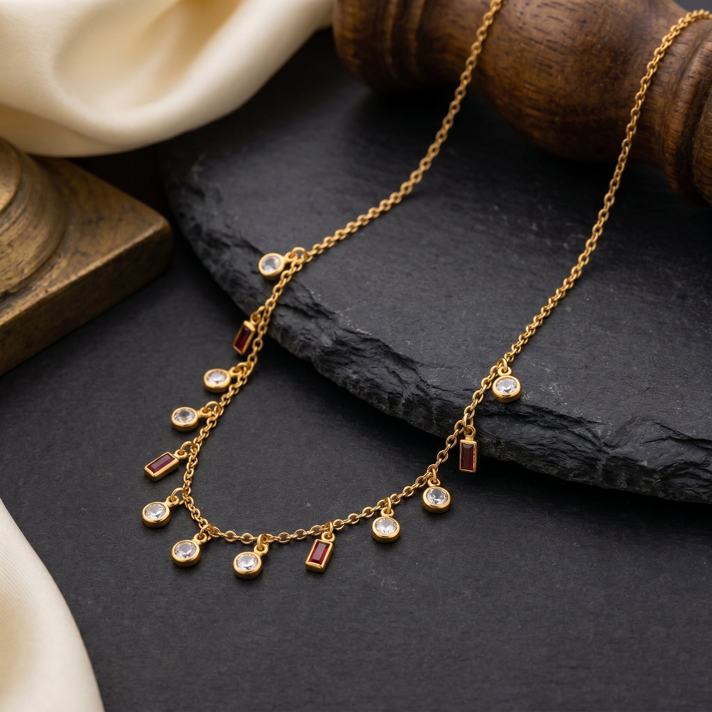 Aarini Ruby Baguette Necklace